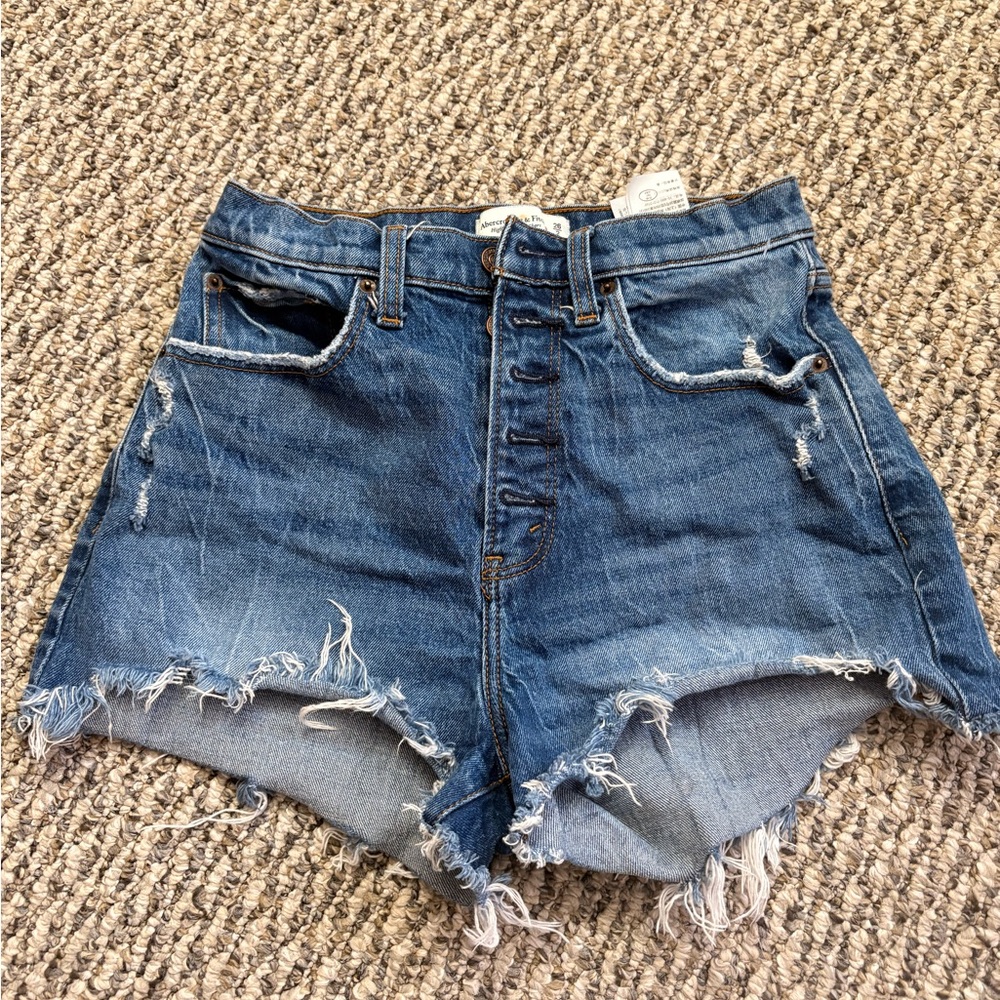 Abercrombie & Fitch Blue High Waist Denim Shorts